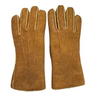 Vintage Sta-Soft Buckskin Leather Gloves Sherpa Lined Tan Brown Mens Small S